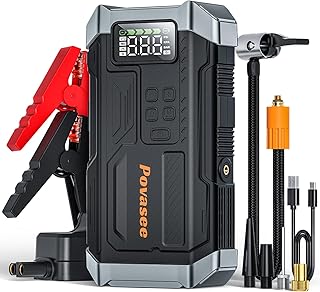 [2025NEW Model] 5000A Jump Starter with Air Compressor,Battery Jumper Starter Portable with 150PSI Tire Inflator 12V Jump Box with LCD Display,Flashlight,Storage Case (Up 9L Gas/8L Diesel Engine