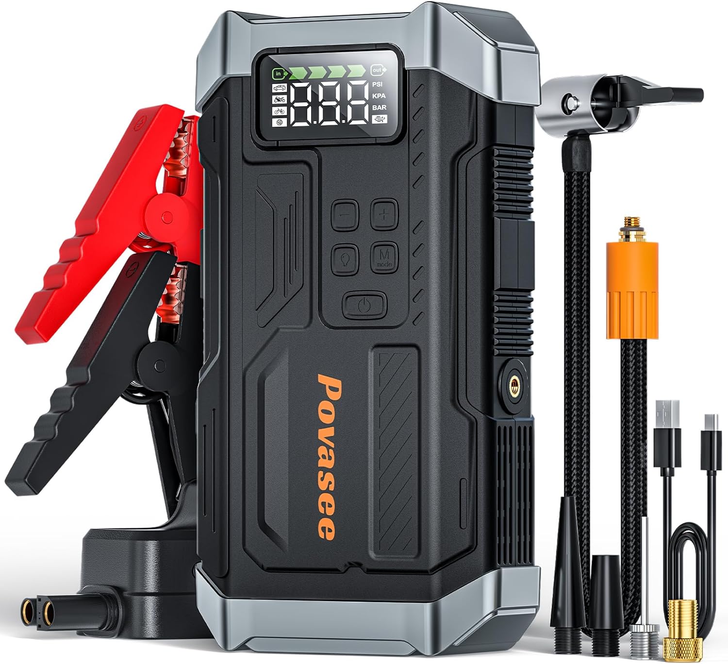 [2025NEW Model] 5000A Jump Starter with Air Compressor,Battery Jumper Starter Portable with 150PSI Tire Inflator 12V Jump Box with LCD Display,Flashlight,Storage Case (Up 9L Gas/8L Diesel Engine-0