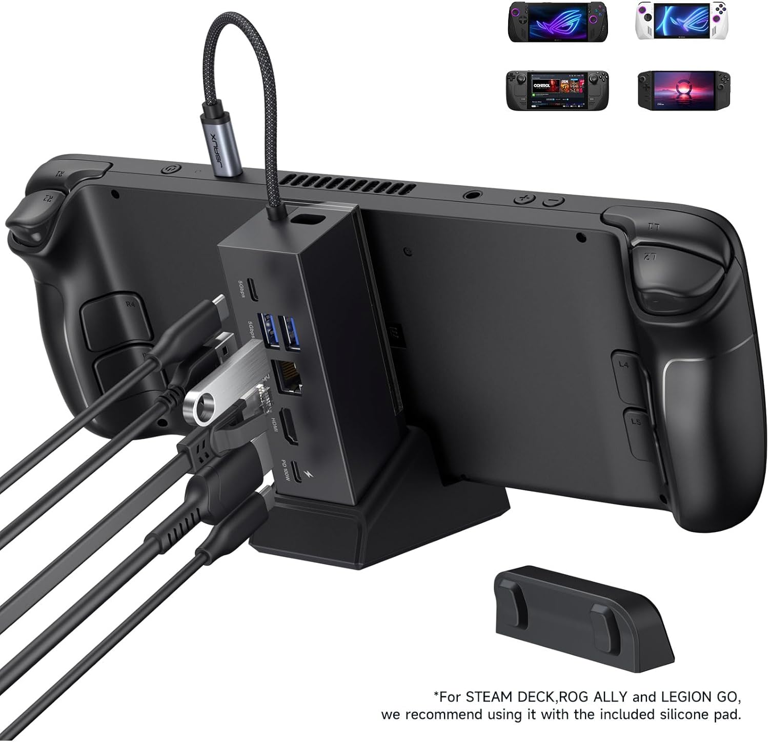 JSAUX Docking Station for ROG Ally X/ROG Ally/Steam Deck/Legion Go, 6-in-1 ROG Ally X Dock with HDMI 4K@120Hz, Gigabit Ethernet, Dual USB-A 3.2 Gen 1, USB-C 3.2 Gen 1 and PD 100W Charging - HB0609-1