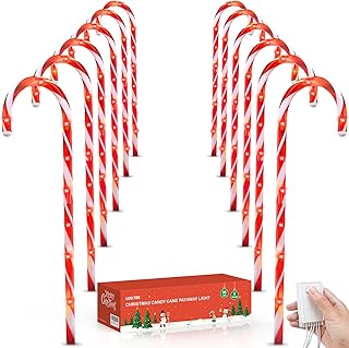 Luditek 29" Christmas Candy Cane Pathway Markers Set of 12 Christmas Outdoor Outside Decorations Lights 8 Blinking Modes Indoor Holiday Xmas Yard Patio Walkway Garden Decor