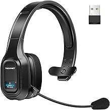 TECKNET Bluetooth Wireless Headset with Microphone for PC, Trucker Bluetooth Headset with AI Noise Cancelling & Mute Button, Bluetooth Headset for Computer Work from Home Office Call Center