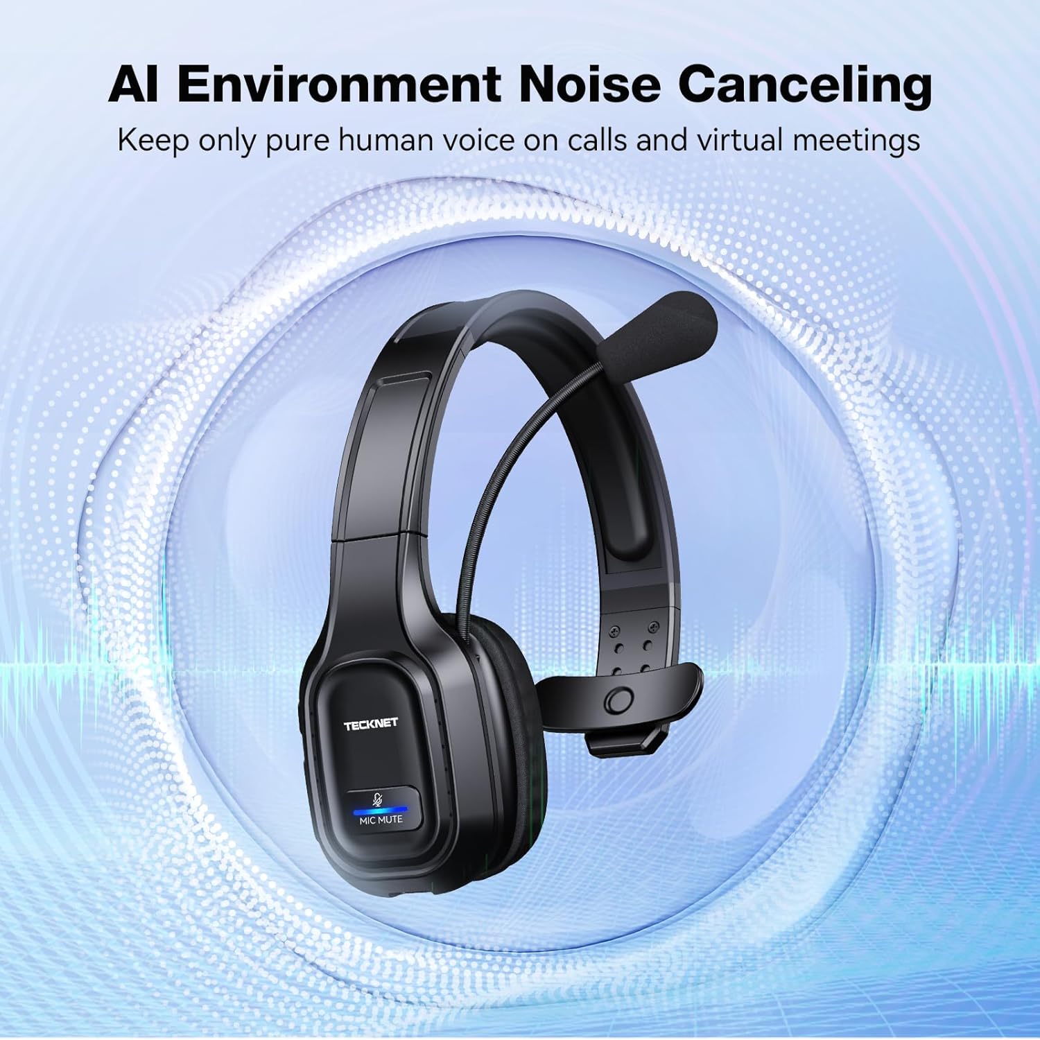 TECKNET Bluetooth Wireless Headset with Microphone for PC, Trucker Bluetooth Headset with AI Noise Cancelling & Mute Button, Bluetooth Headset for Computer Work from Home Office Call Center-6