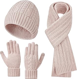 Warmiehomy Winter Hat Beanie Scarf Touchscreen Gloves Set for Women, Knit Warm Long Neck Scarves Cap Gloves 3 in 1 Set