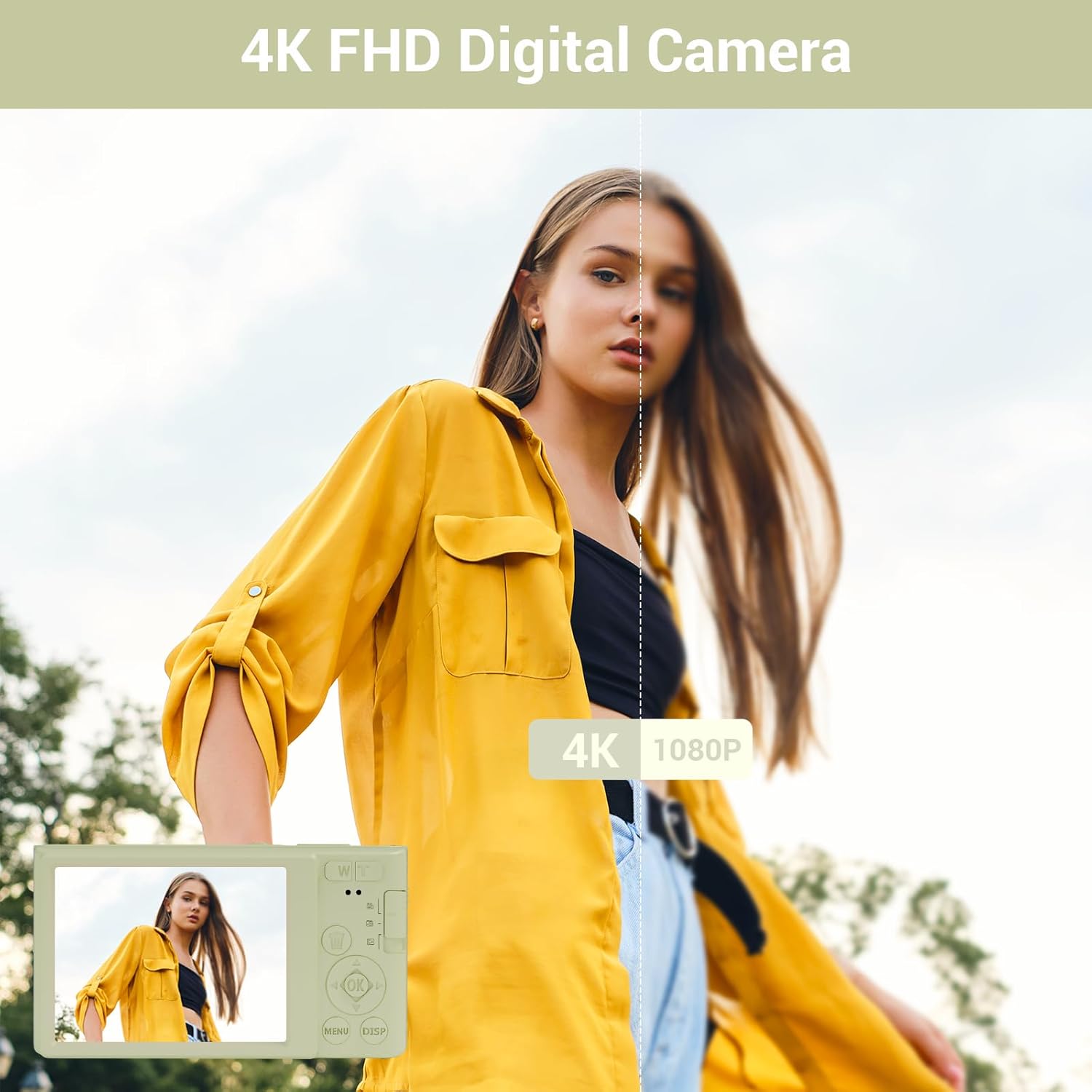 Digital Camera FHD 4K 44MP with 64GB SD Card 16X Digital Zoom 2024 Digital Cameras FHD 1080P Cheap Simple Compact Portable Small Camera with Memory Card Gifts for Teens Boys Girls Kids (Cream)-2