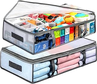 LANDNEOO 2 Pack Under Bed Storage Containers Bins, Humid-Proof Plastic Underbed Storage Bins, Clothes Storage and Organization Bags, Under the Bed Blanket Storage with Handles for Clothes, 75L