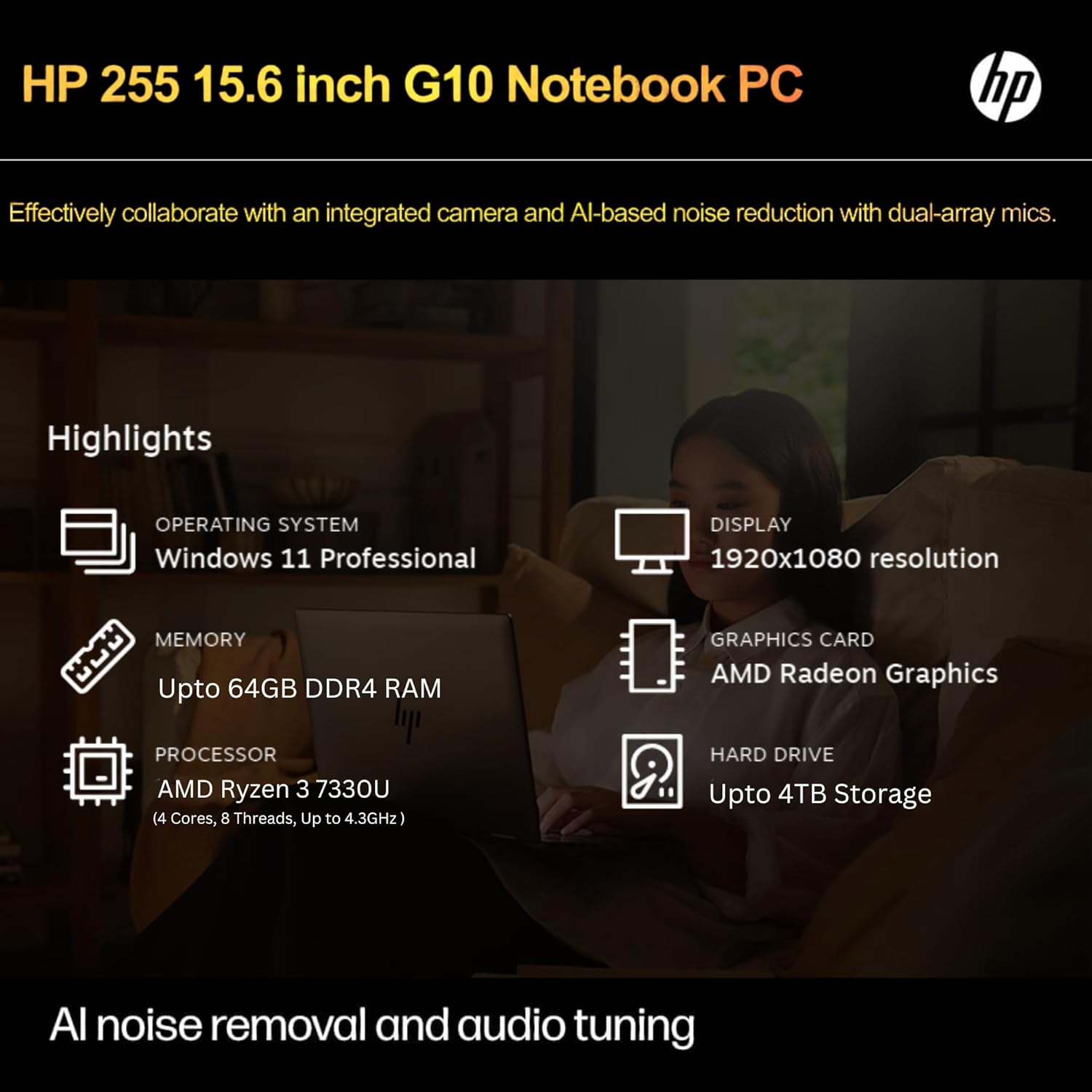 HP Newest 255 G10 Laptop for Home or Work, 16GB RAM, 1TB SSD, 15.6" Full HD, Ryzen 3 7330U (Beat Intel i5-1135G7), Ethernet Port, HDMI, USB-C, Windows 11 Pro, Business and Fun Ready (2024)-1