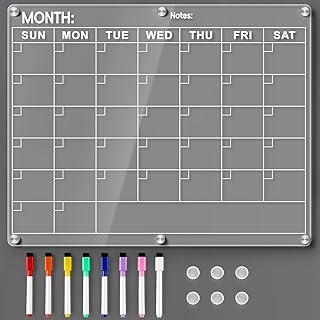 Acrylic Fridge Calendar, Magnetic Calendar for Refrigerator, Clear Monthly Planner with 8 Color Markers, Planning Board for Events/Business Meetings/Shopping Lists, Dry Erase Calendar-14.5 * 11.5''