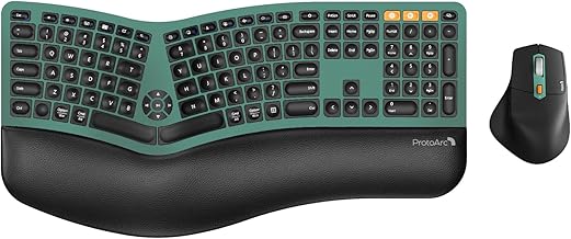 ProtoArc Ergonomic Wireless Keyboard Mouse, EKM01 Plus Full Size Ergo Bluetooth Keyboard Mouse Combo, Split Design, Wrist Rest, Multi-Device, Rechargeable, for Windows/Mac OS - Dark Green