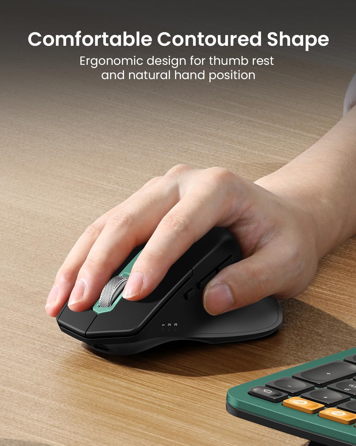 ProtoArc Ergonomic Wireless Keyboard Mouse, EKM01 Plus Full Size Ergo Bluetooth Keyboard Mouse Combo, Split Design, Wrist Rest, Multi-Device, Rechargeable, for Windows/Mac OS - Dark Green-4