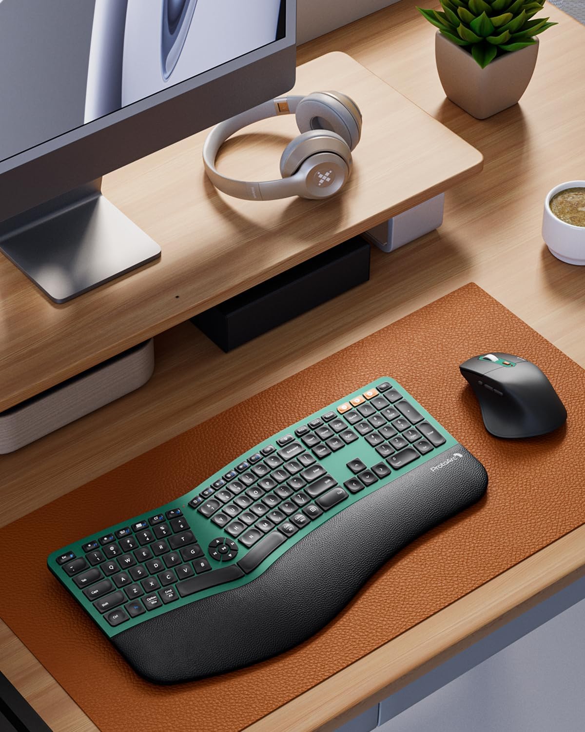 ProtoArc Ergonomic Wireless Keyboard Mouse, EKM01 Plus Full Size Ergo Bluetooth Keyboard Mouse Combo, Split Design, Wrist Rest, Multi-Device, Rechargeable, for Windows/Mac OS - Dark Green-6