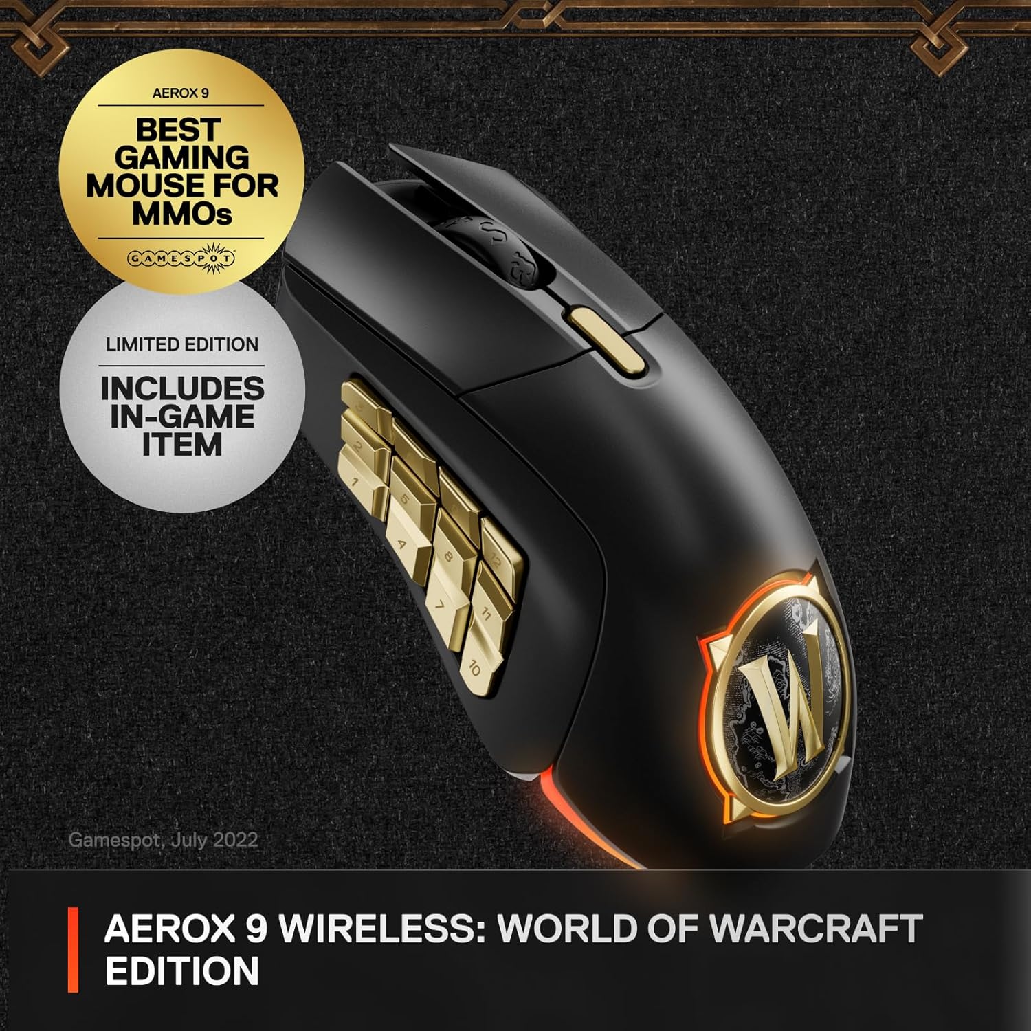 SteelSeries Aerox 9 Wireless: World of Warcraft Edition — Free in-Game Item — MMO Gaming Mouse — 18 Programmable Buttons — Lightweight — Bluetooth/2.4GHz — 18K DPI TrueMove Air Sensor-1