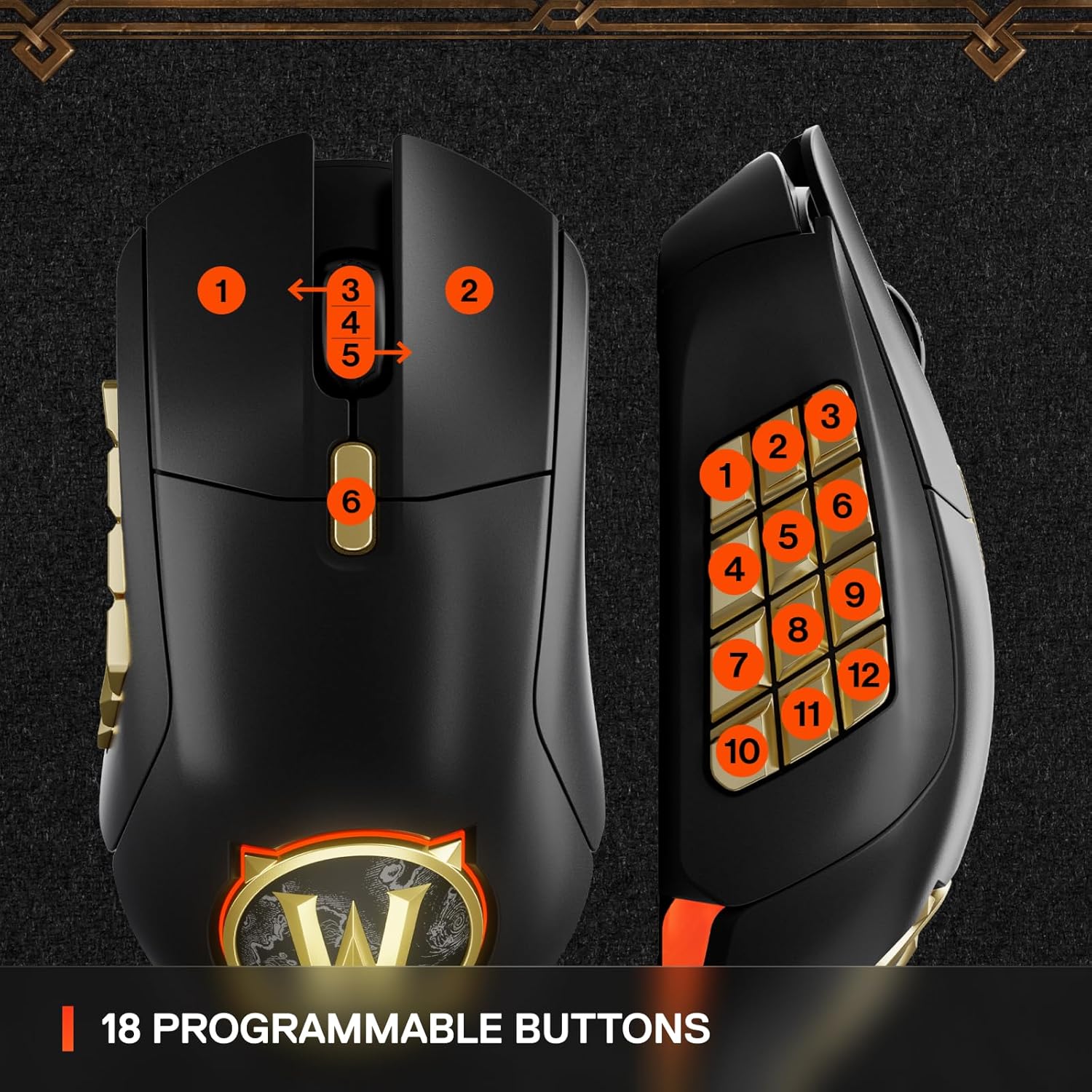 SteelSeries Aerox 9 Wireless: World of Warcraft Edition — Free in-Game Item — MMO Gaming Mouse — 18 Programmable Buttons — Lightweight — Bluetooth/2.4GHz — 18K DPI TrueMove Air Sensor-4