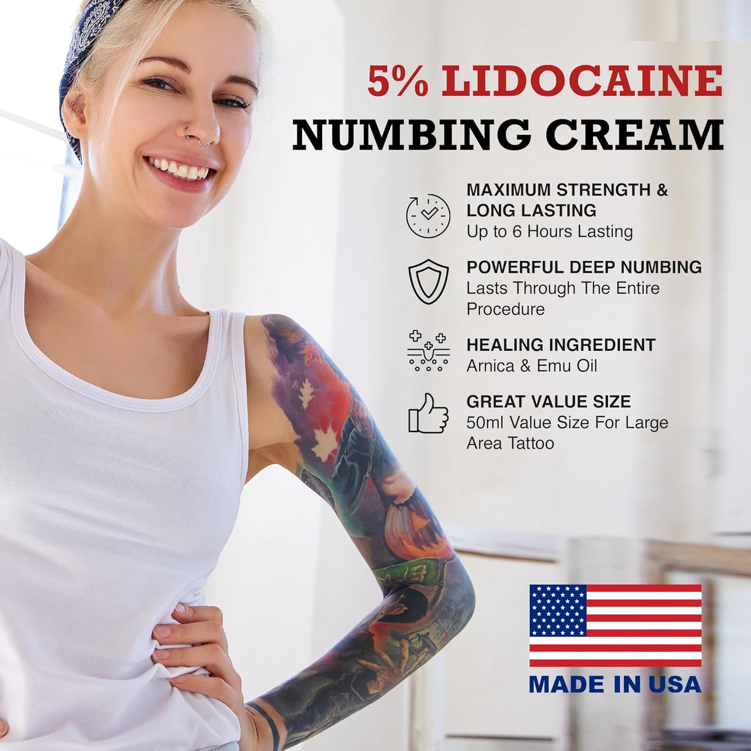 Lidocaine Tattoo Numbing Cream: Painless 5% Lidocaine Tattoo Numbing Cream for Tattoos- Topical Anesthetic Numb Maximum Strength for Tattoo, Piercing, Injection, Waxing, Microneedling - 2.1 oz/60 g-1