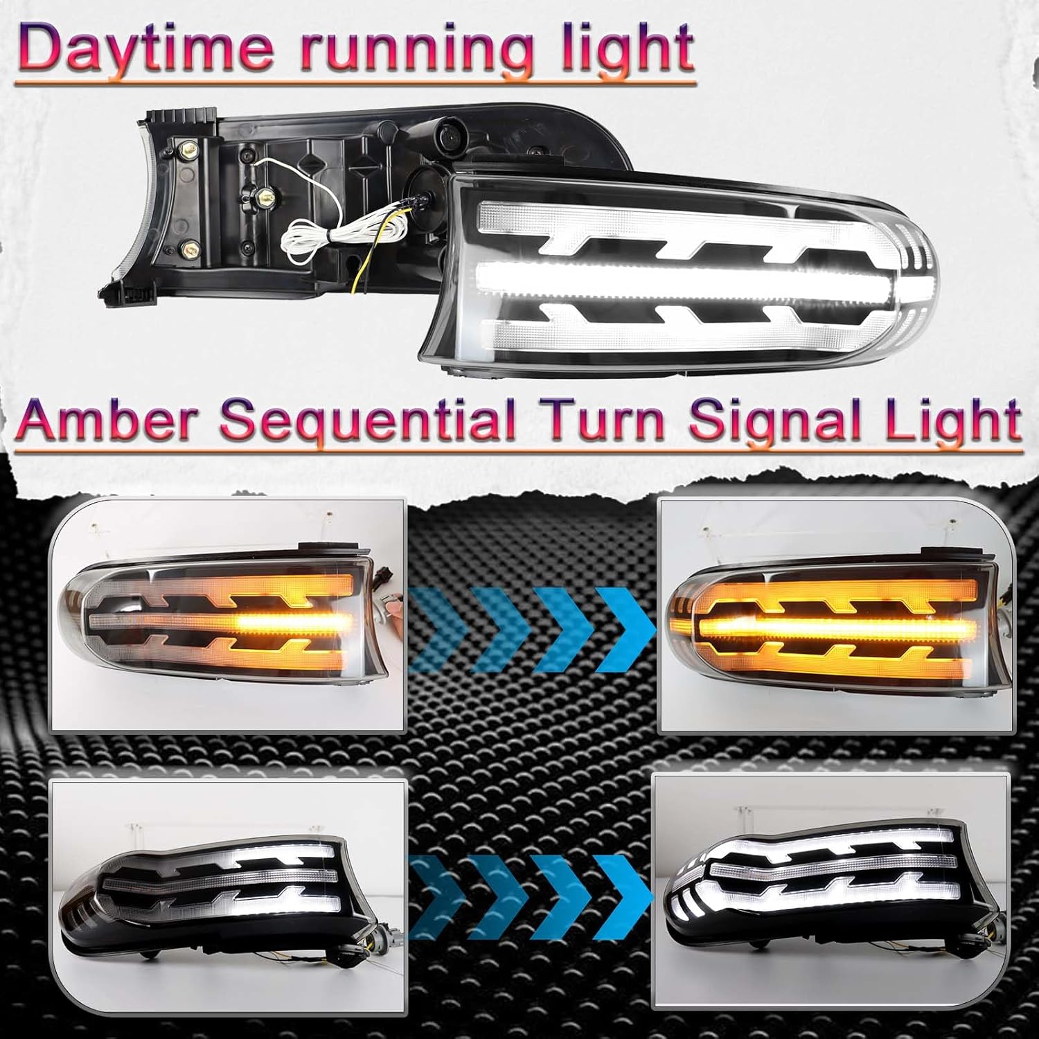 Upgrade Full LED Driver and Passenger DRL Turn Signal Light Front Headlight Compatible with Toyota FJ Cruiser 2007-2021 Daytime Running Light Amber Sequential Light-1