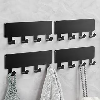 niffgaff 4-Pack Wall Hooks for Hanging Adhesive Hooks, Heavy Duty Sticky No Drilling, Black