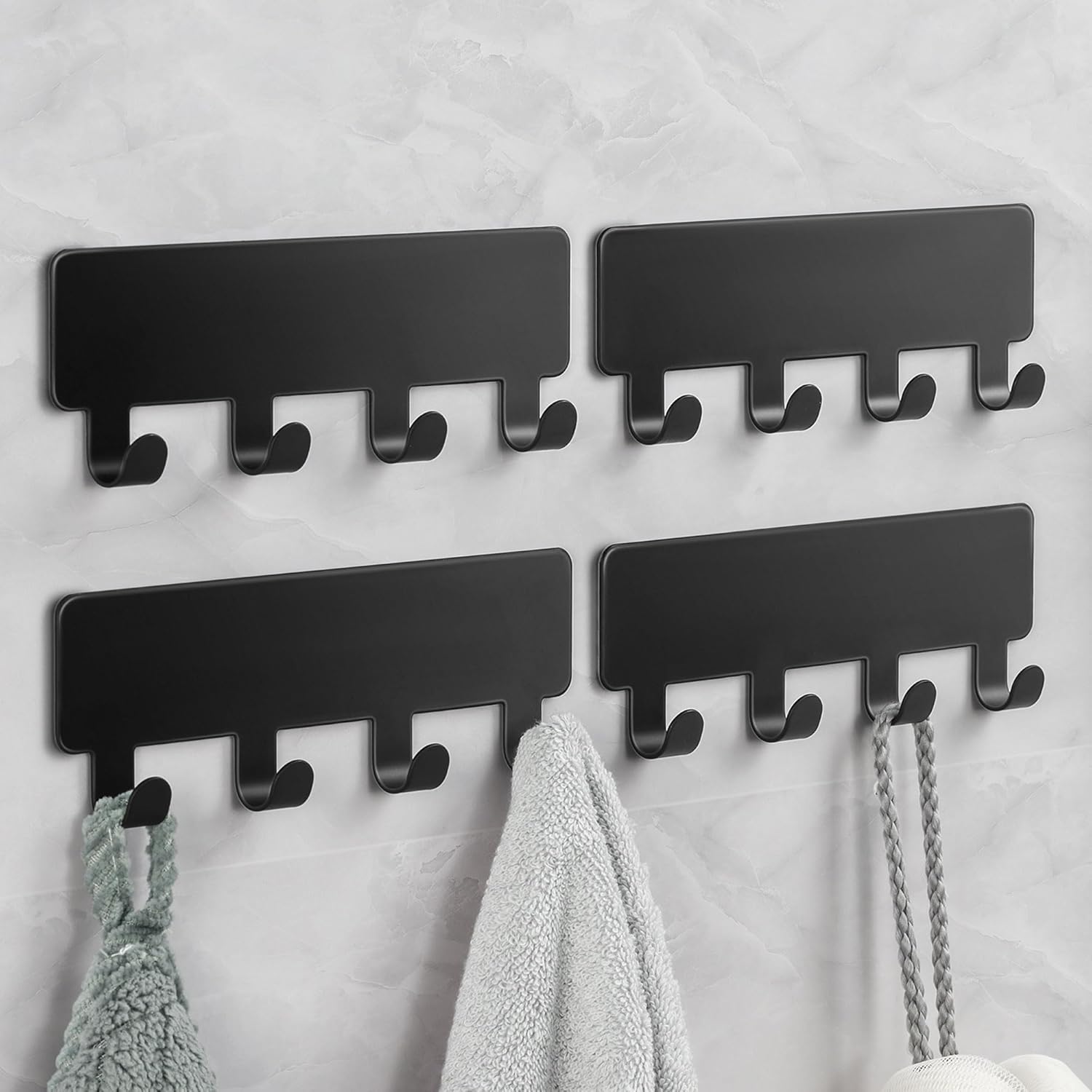 niffgaff 4-Pack Wall Hooks for Hanging Adhesive Hooks, Heavy Duty Sticky No Drilling, Black-0