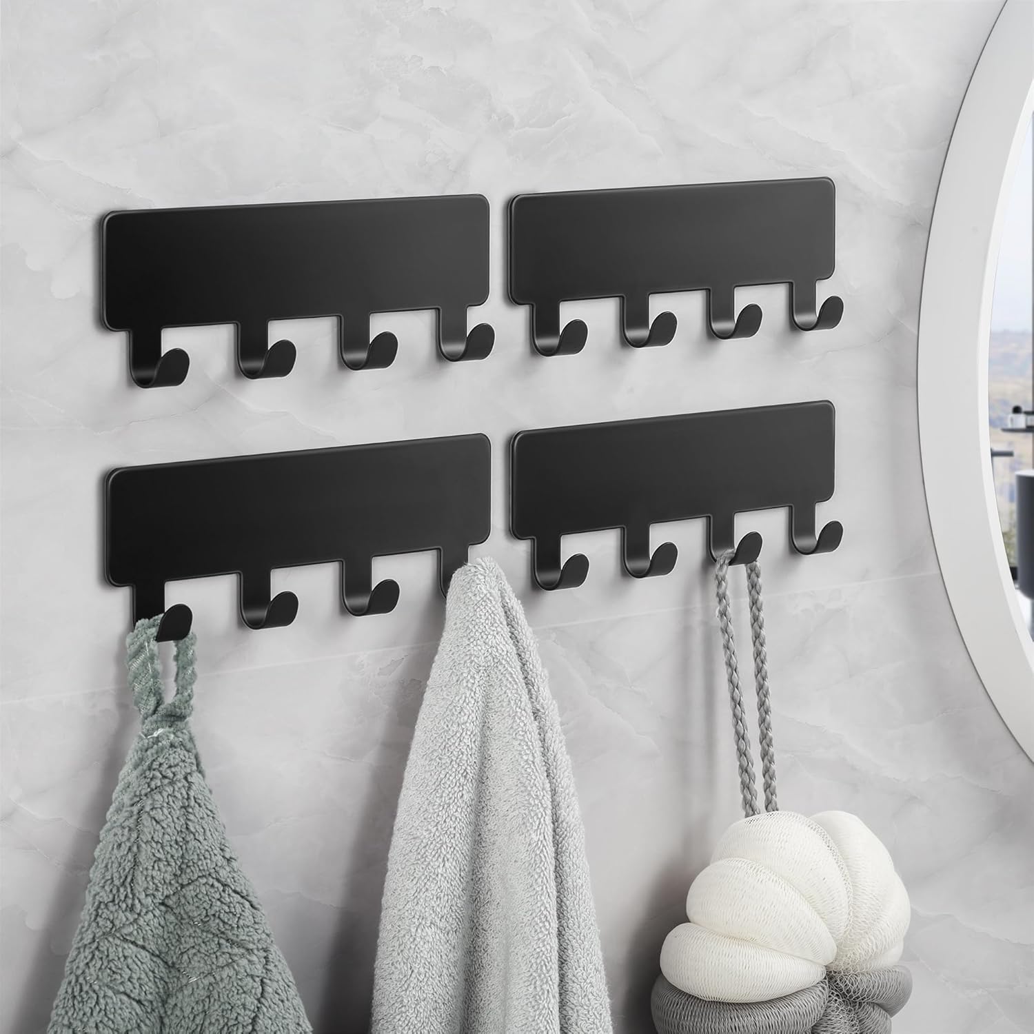 niffgaff 4-Pack Wall Hooks for Hanging Adhesive Hooks, Heavy Duty Sticky No Drilling, Black-6