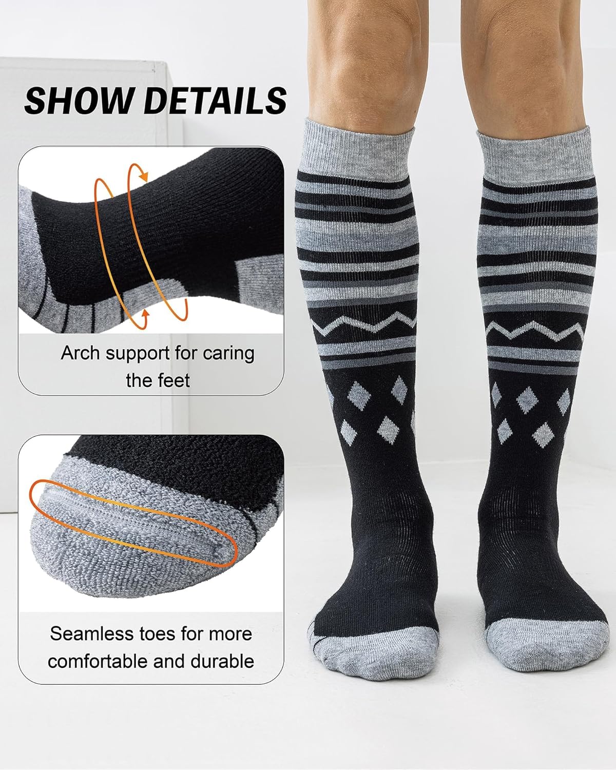 Merino Wool Ski Socks for Men Women, Thick Knee High Thermal Winter Snowboarding Socks with Exquisite Box-3