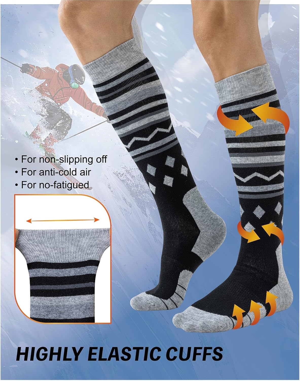 Merino Wool Ski Socks for Men Women, Thick Knee High Thermal Winter Snowboarding Socks with Exquisite Box-4