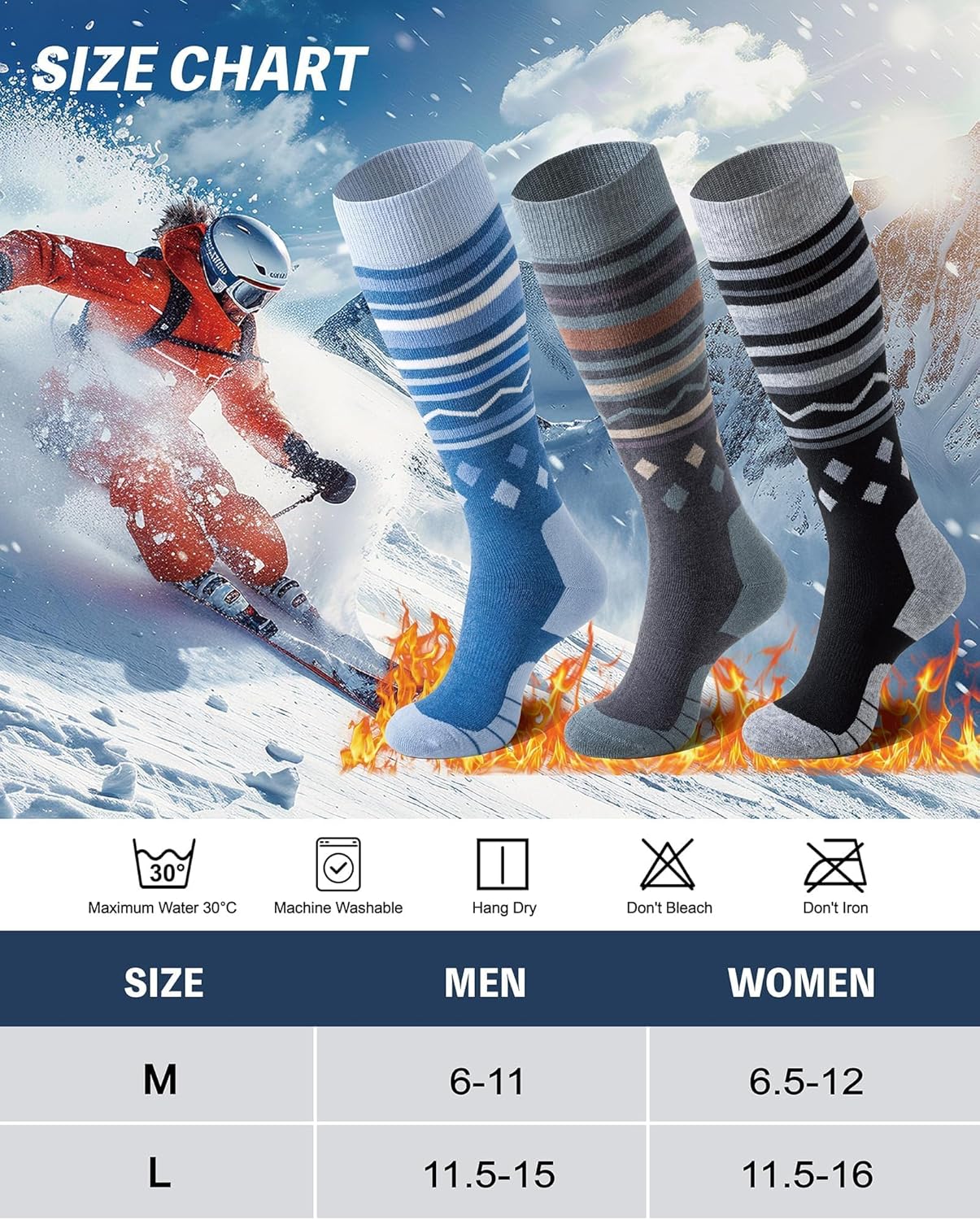 Merino Wool Ski Socks for Men Women, Thick Knee High Thermal Winter Snowboarding Socks with Exquisite Box-5