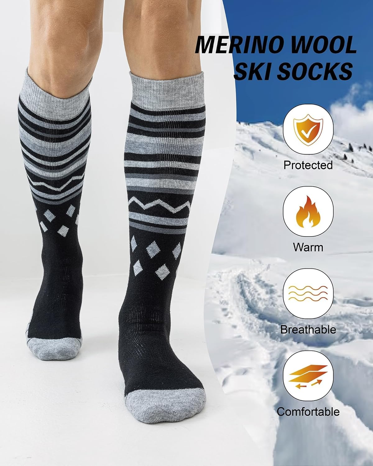 Merino Wool Ski Socks for Men Women, Thick Knee High Thermal Winter Snowboarding Socks with Exquisite Box-7