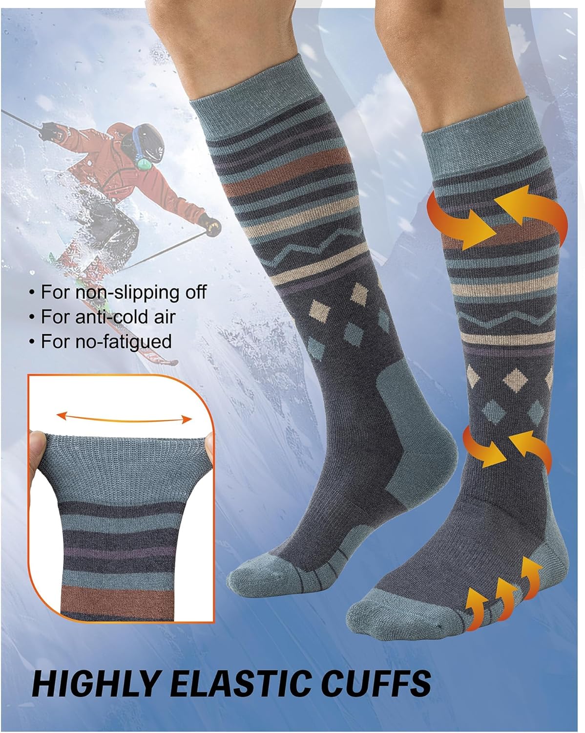 Merino Wool Ski Socks 2 Packs,Thermal Thick Winter Outdoor Sports for Men Women-4