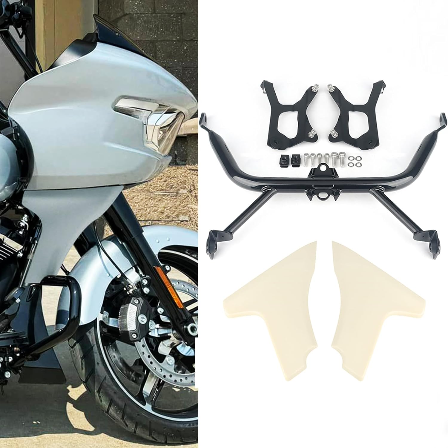 Side Fairing Panel Support Bracket Kits for Harley Touring CVO Road Glide ST FLTRXSTSE 2024 FLTRXSE 2023, Upgrade Unpainted/Bright Black Spoilers Cover-0