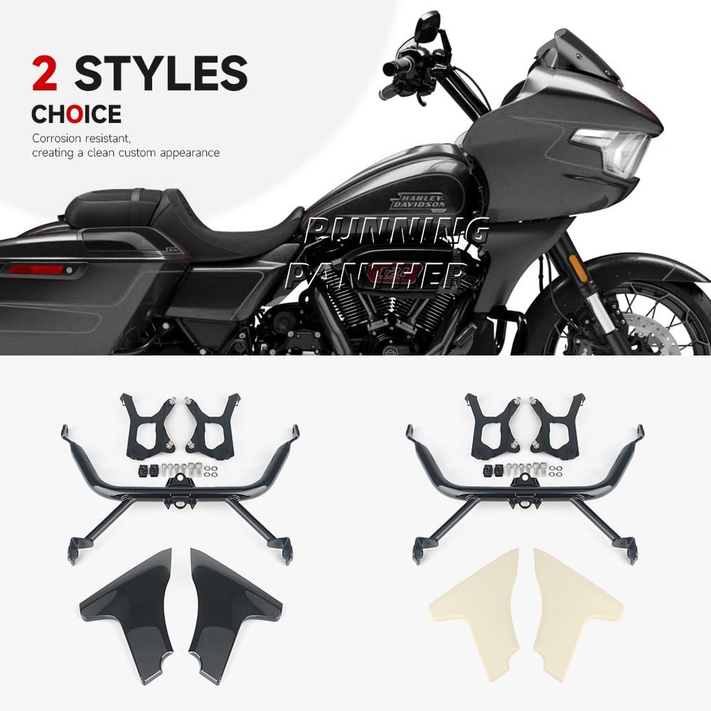 Side Fairing Panel Support Bracket Kits for Harley Touring CVO Road Glide ST FLTRXSTSE 2024 FLTRXSE 2023, Upgrade Unpainted/Bright Black Spoilers Cover-4