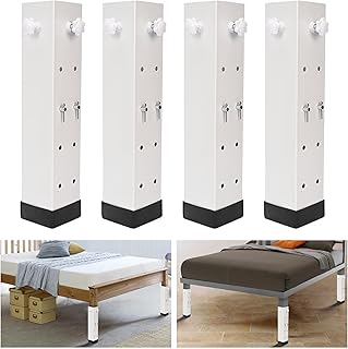 4 Pack 3.15" Diameter Carbon Steel Bed Risers, Adjustable to 3.2", 5.1", 8.1" or 11.2" Heights, Bed Support Legs fit College Dorm Square Wooden Bed Frames Tables