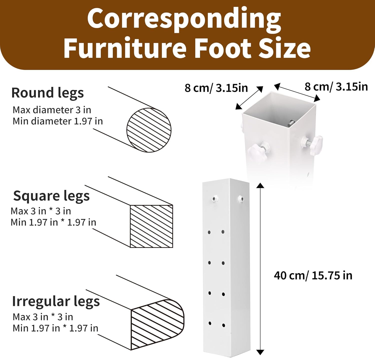 4 Pack 3.15" Diameter Carbon Steel Bed Risers, Adjustable to 3.2", 5.1", 8.1" or 11.2" Heights, Bed Support Legs fit College Dorm Square Wooden Bed Frames Tables-1