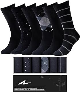 Mens Dress Socks, 6 Pairs Soft Breathable Bamboo Rayon Socks, Classic Mid Calf Socks for Men with Exquisite Box