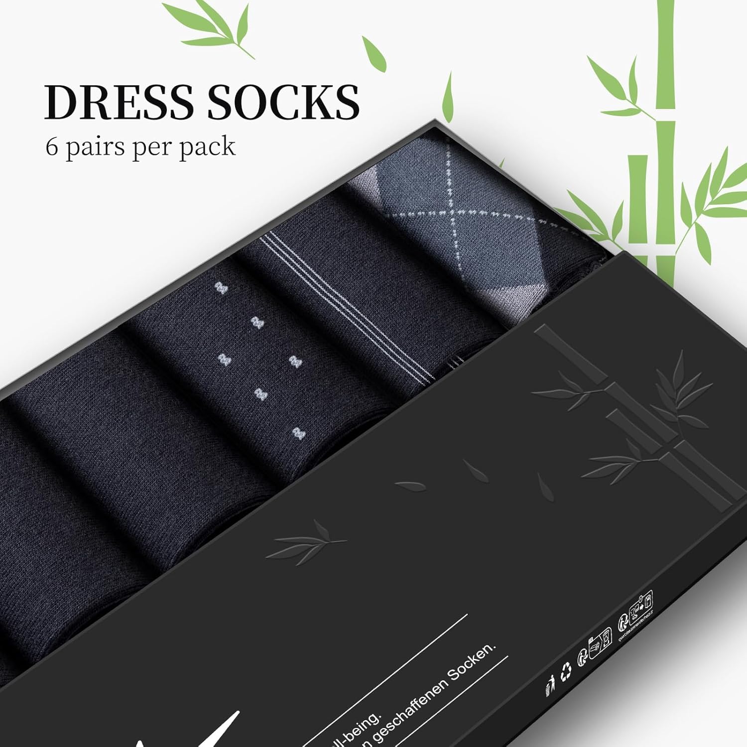 Mens Dress Socks, 6 Pairs Soft Breathable Bamboo Rayon Socks, Classic Mid Calf Socks for Men with Exquisite Box-1