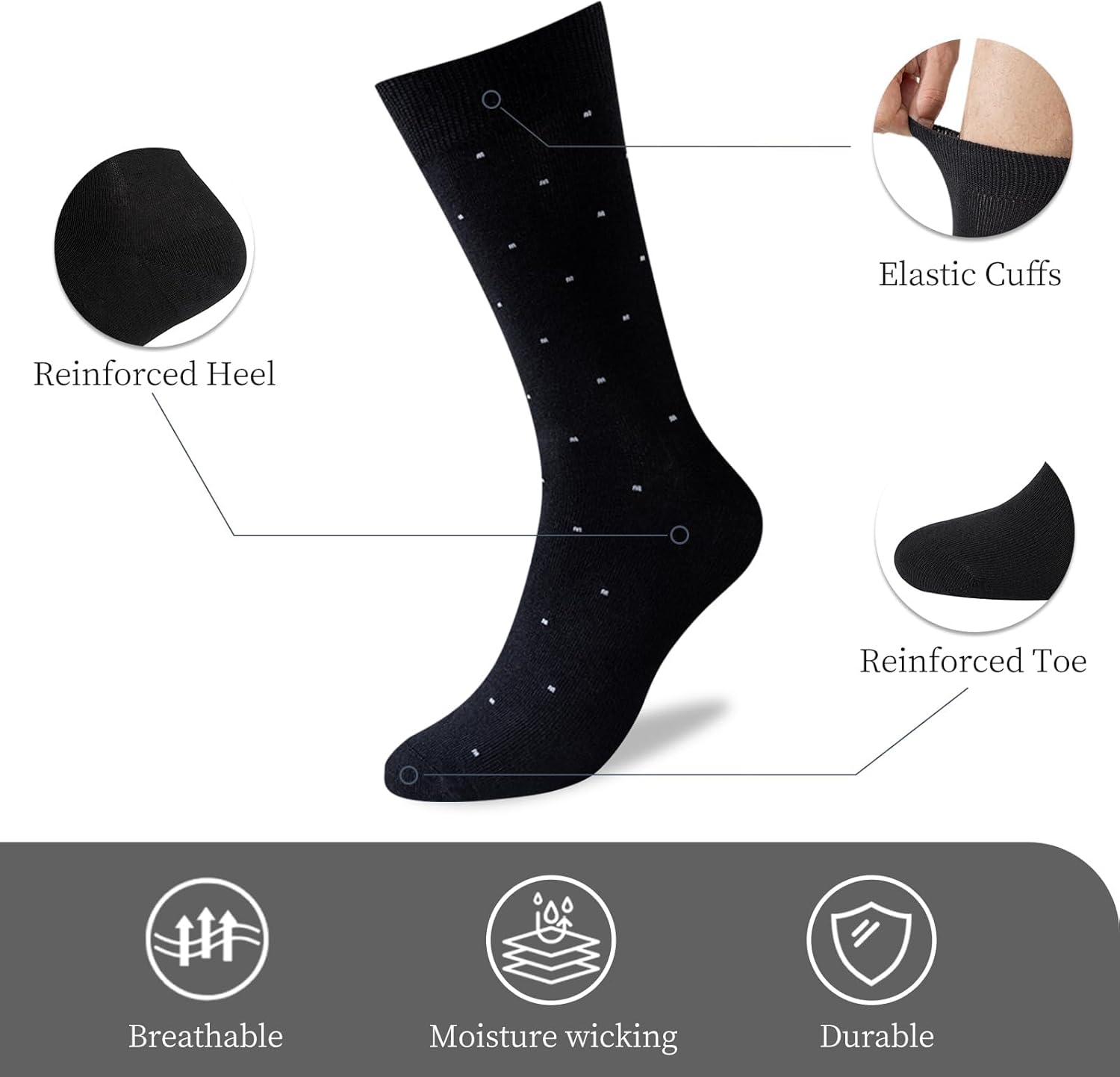 Mens Dress Socks, 6 Pairs Soft Breathable Bamboo Rayon Socks, Classic Mid Calf Socks for Men with Exquisite Box-3