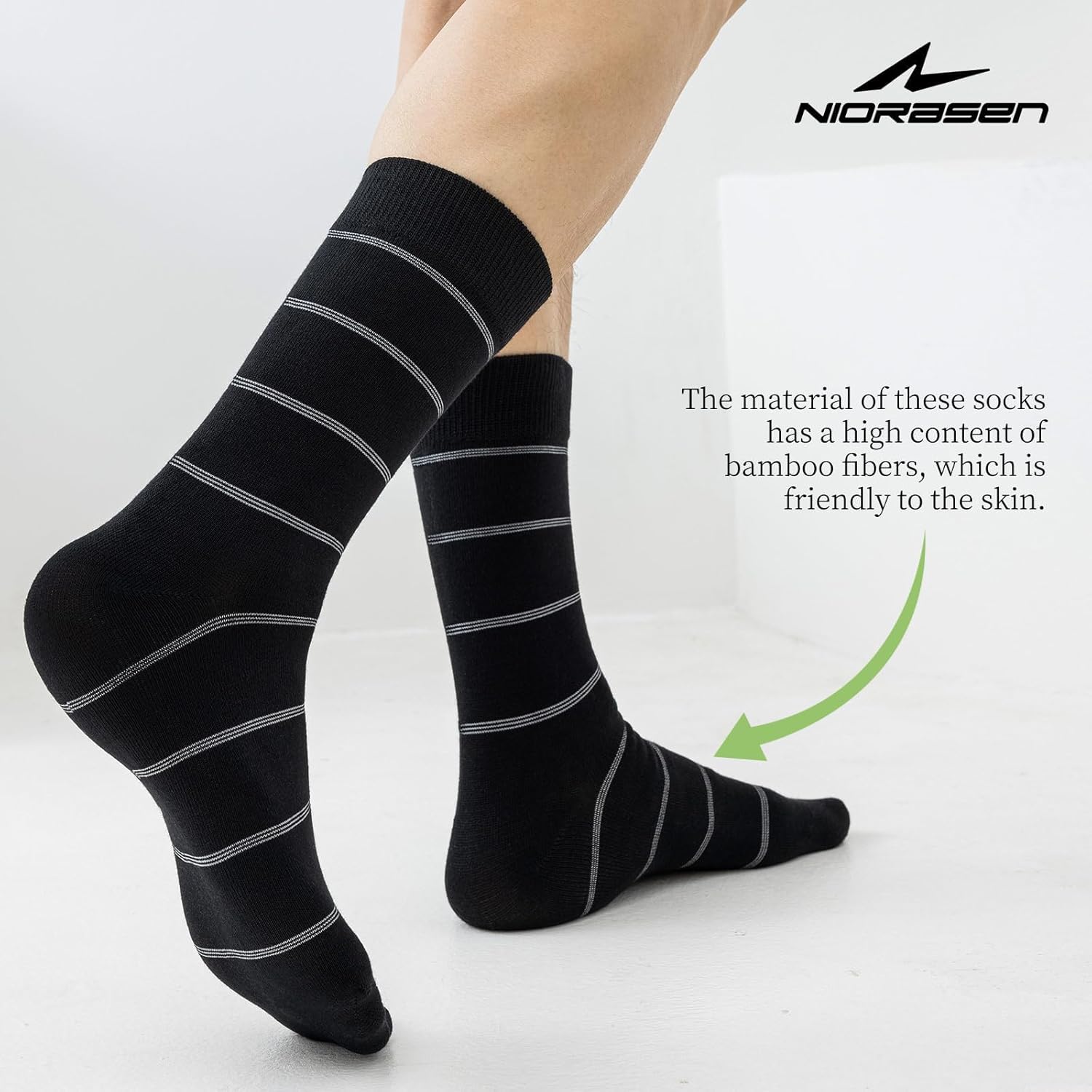 Mens Dress Socks, 6 Pairs Soft Breathable Bamboo Rayon Socks, Classic Mid Calf Socks for Men with Exquisite Box-5