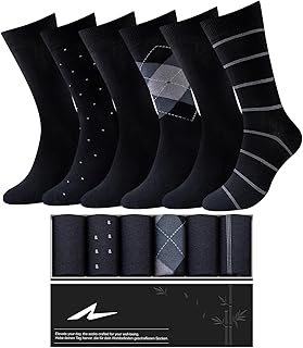 Mens Dress Socks, 6 Pairs Soft Breathable Bamboo Rayon Socks, Classic Mid Calf Socks for Men with Exquisite Box