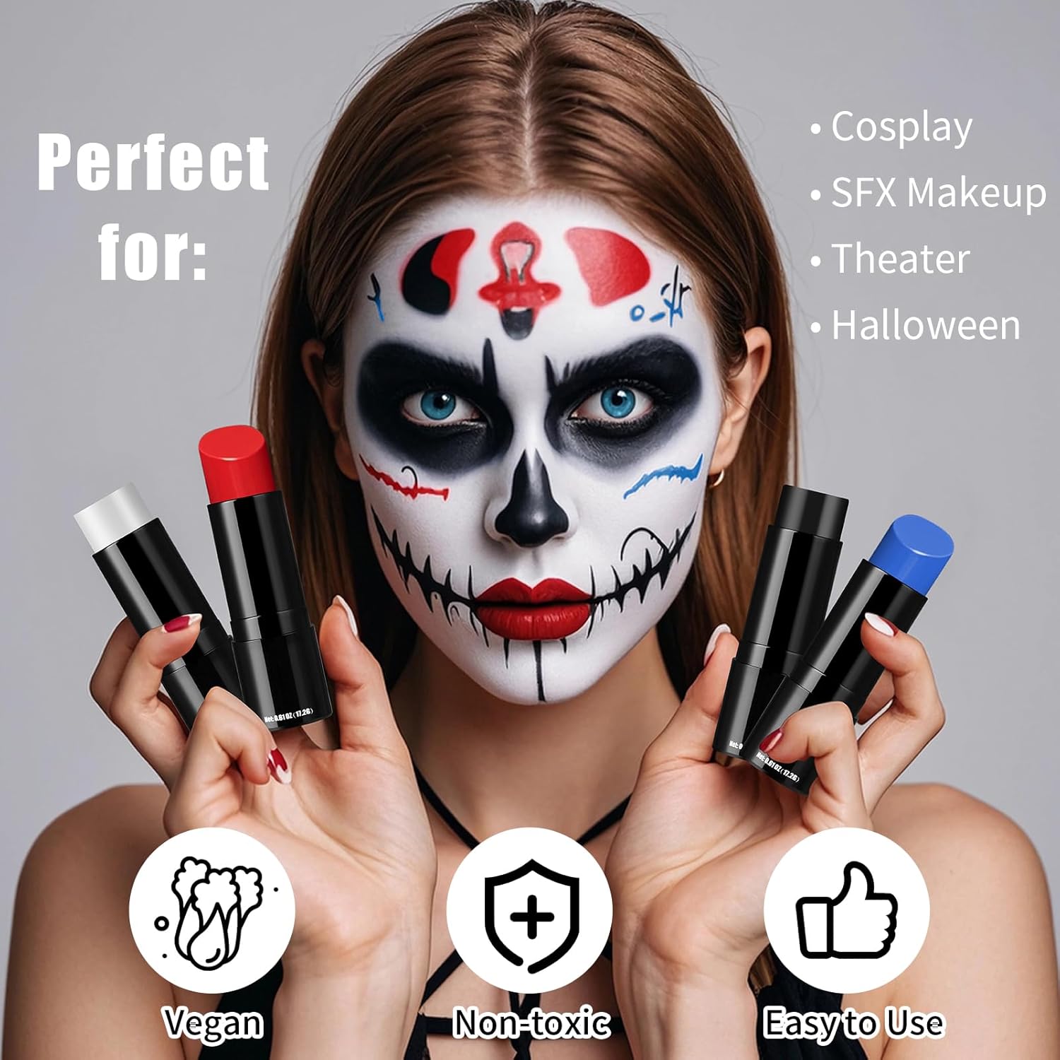 Black Cream-Blendable Face Paint Stick, Portable Eye Black Stick for Sports, Full-coverage Cream Face Paint for Halloween SFX Makeup Cosplay Joker Costume Parties-4