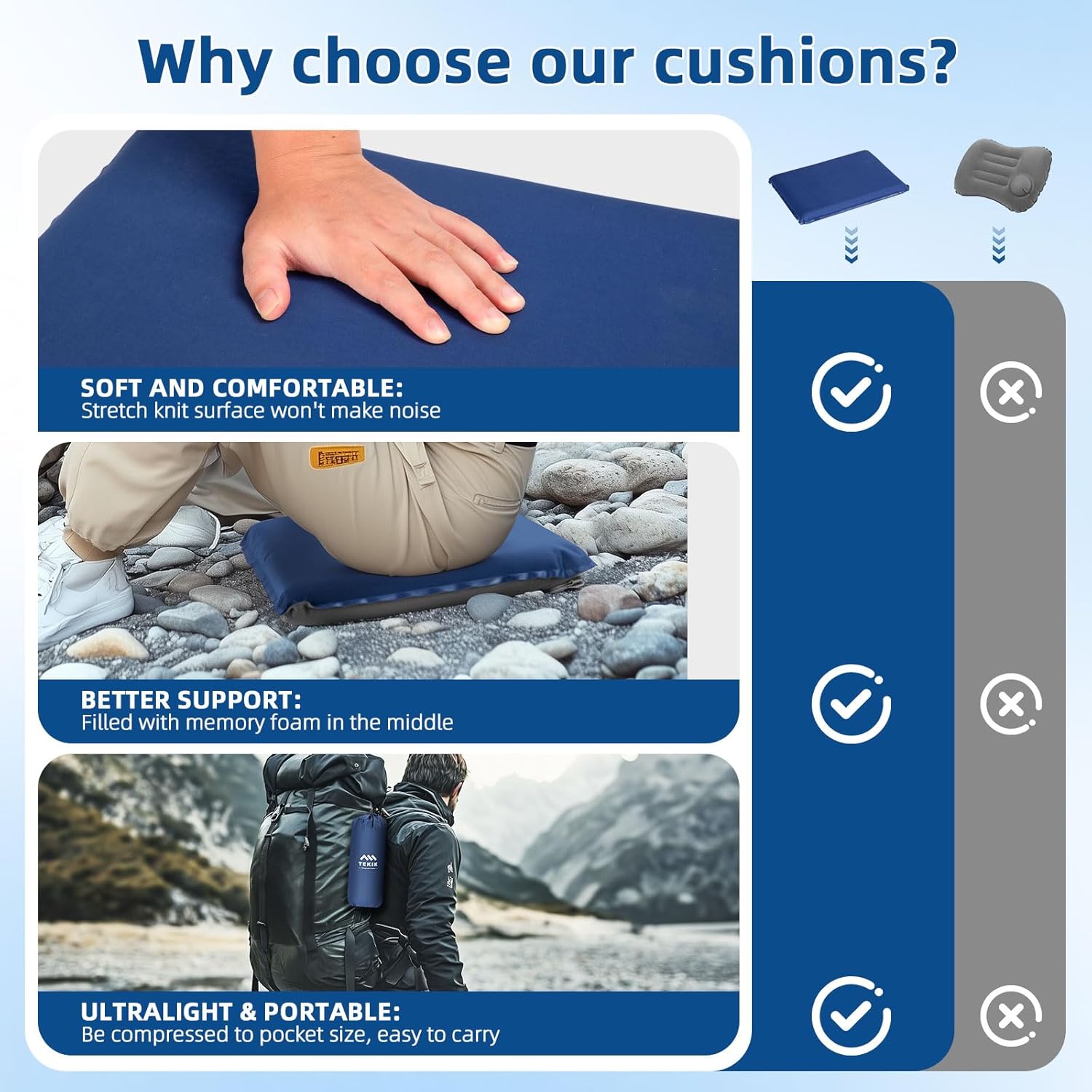 Inflatable Seat Cushion - Lightweight, Self-Inflating Memory Foam for Stadium & Airplane Travel， Waterproof & Portable for Hiking, Camping, & Festivals， Includes Carrying Bag（Army Blue）-4