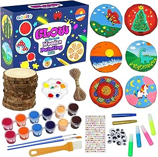 AOSITE Wooden Crafts Kit for Kids-Glow in The Dark-Arts and Crafts for Kids Ages 6-12, Wood Slices Painting Craft Activities Kits, Creative Art Toys for 6 7 8 9 10 11 12 Year Old