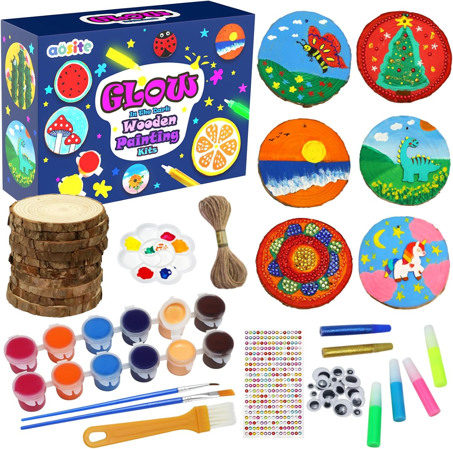 AOSITE Wooden Crafts Kit for Kids-Glow in The Dark-Arts and Crafts for Kids Ages 6-12, Wood Slices Painting Craft Activities Kits, Creative Art Toys for 6 7 8 9 10 11 12 Year Old-0