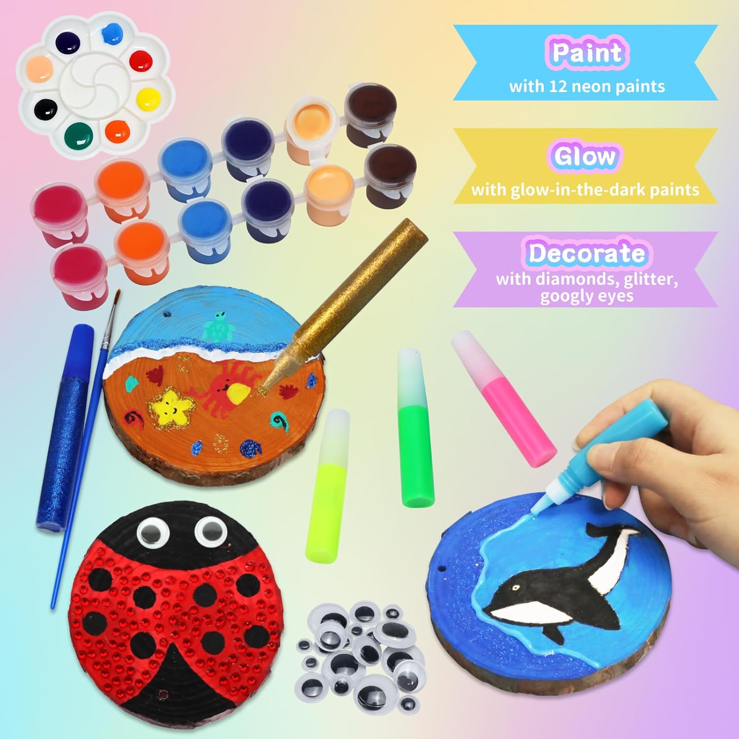 AOSITE Wooden Crafts Kit for Kids-Glow in The Dark-Arts and Crafts for Kids Ages 6-12, Wood Slices Painting Craft Activities Kits, Creative Art Toys for 6 7 8 9 10 11 12 Year Old-3