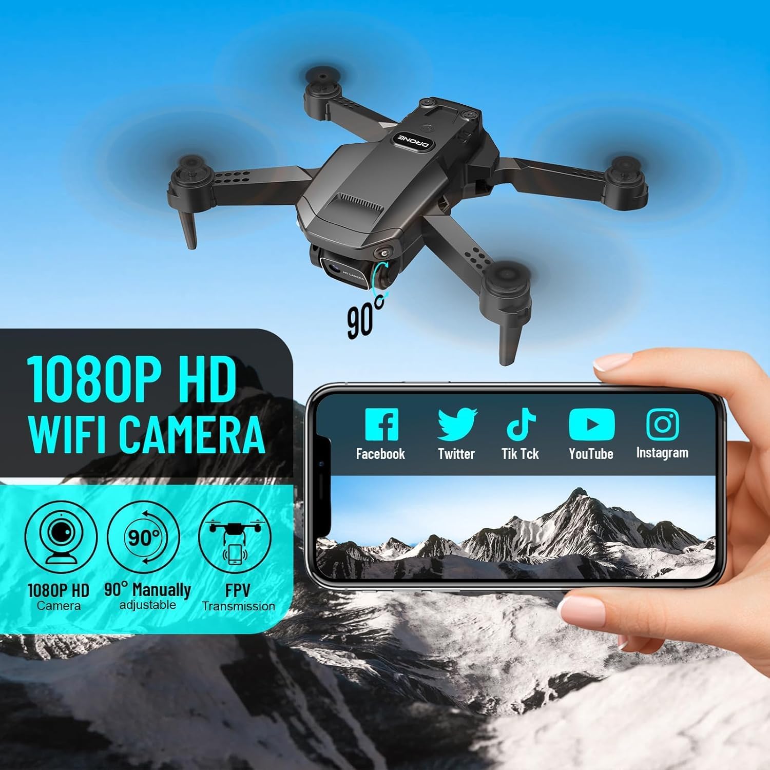 Mini Drone with Camera for Adults Kids, 1080P HD Foldable FPV RC Quadcopter with Upgrade Gesture Control, 90° Adjustable Lens, Headless Mode, 2 Batteries, Carrying Case, Altitude Hold, 3D Flip-1