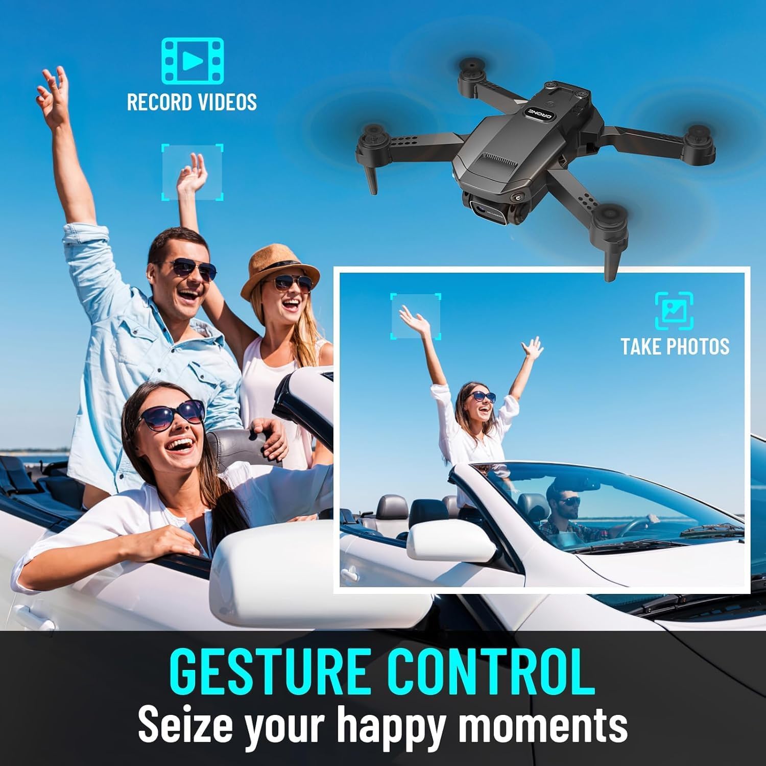 Mini Drone with Camera for Adults Kids, 1080P HD Foldable FPV RC Quadcopter with Upgrade Gesture Control, 90° Adjustable Lens, Headless Mode, 2 Batteries, Carrying Case, Altitude Hold, 3D Flip-2