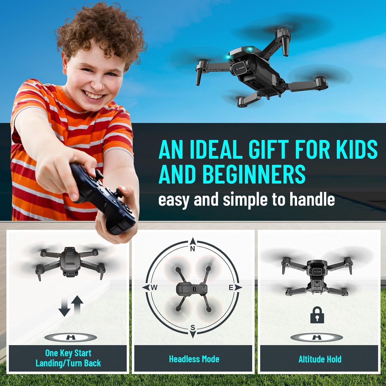 Mini Drone with Camera for Adults Kids, 1080P HD Foldable FPV RC Quadcopter with Upgrade Gesture Control, 90° Adjustable Lens, Headless Mode, 2 Batteries, Carrying Case, Altitude Hold, 3D Flip-6