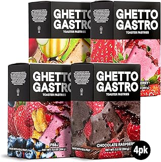 Ghetto Gastro Toaster Pastries Variety 4-Pack (Strawberry, Chocolate Raspberry, Maple Apple Cinnamon, Peanut Butter & Jelly) - Plant Based, Vegan & Non-GMO Ingredients, Kosher Certified - (16 Bars)