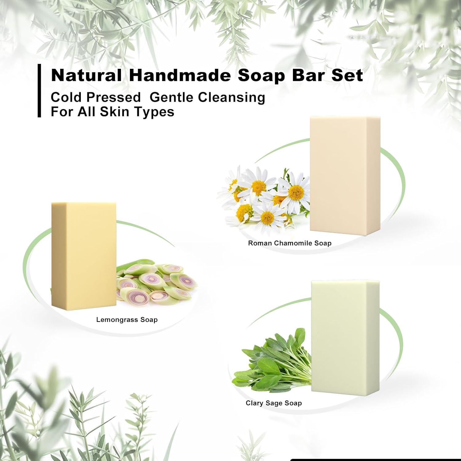 Cleansing Soap Bar Set Gift, Clary Sage Moisturizing Luxury Soap Bar, Handmade Bath Soap for Women Men for All Skin Type, Natural Fragrance Face Wash Soap Smooth Cleanses Skin 3.5 oz x 3 Pack-1