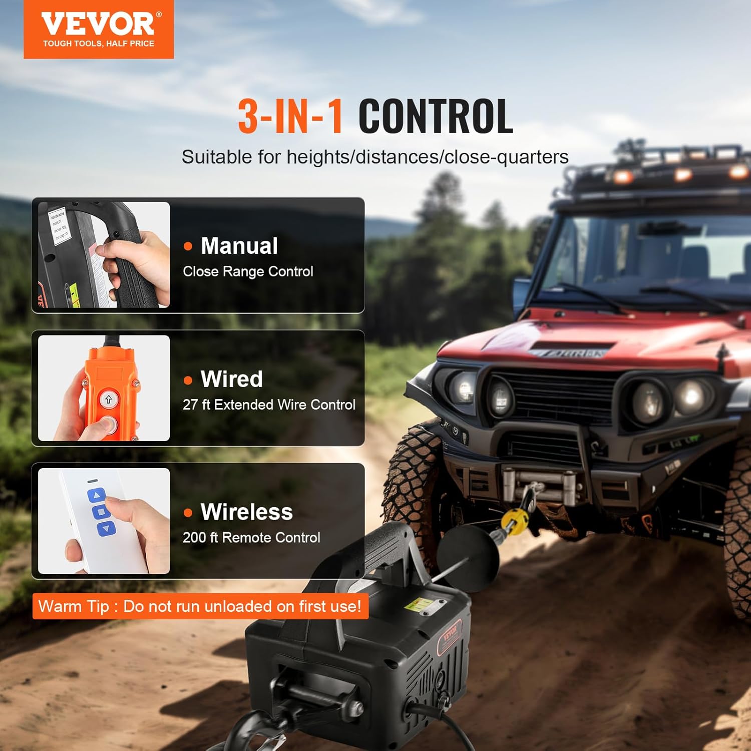 VEVOR 3in1 Electric Hoist Winch Crane, 1100lbs Material Handling Tool, Wired and Wireless Remote Control, Overload Protection for Garage, Warehouses, and Factories, Comes with Gloves-1