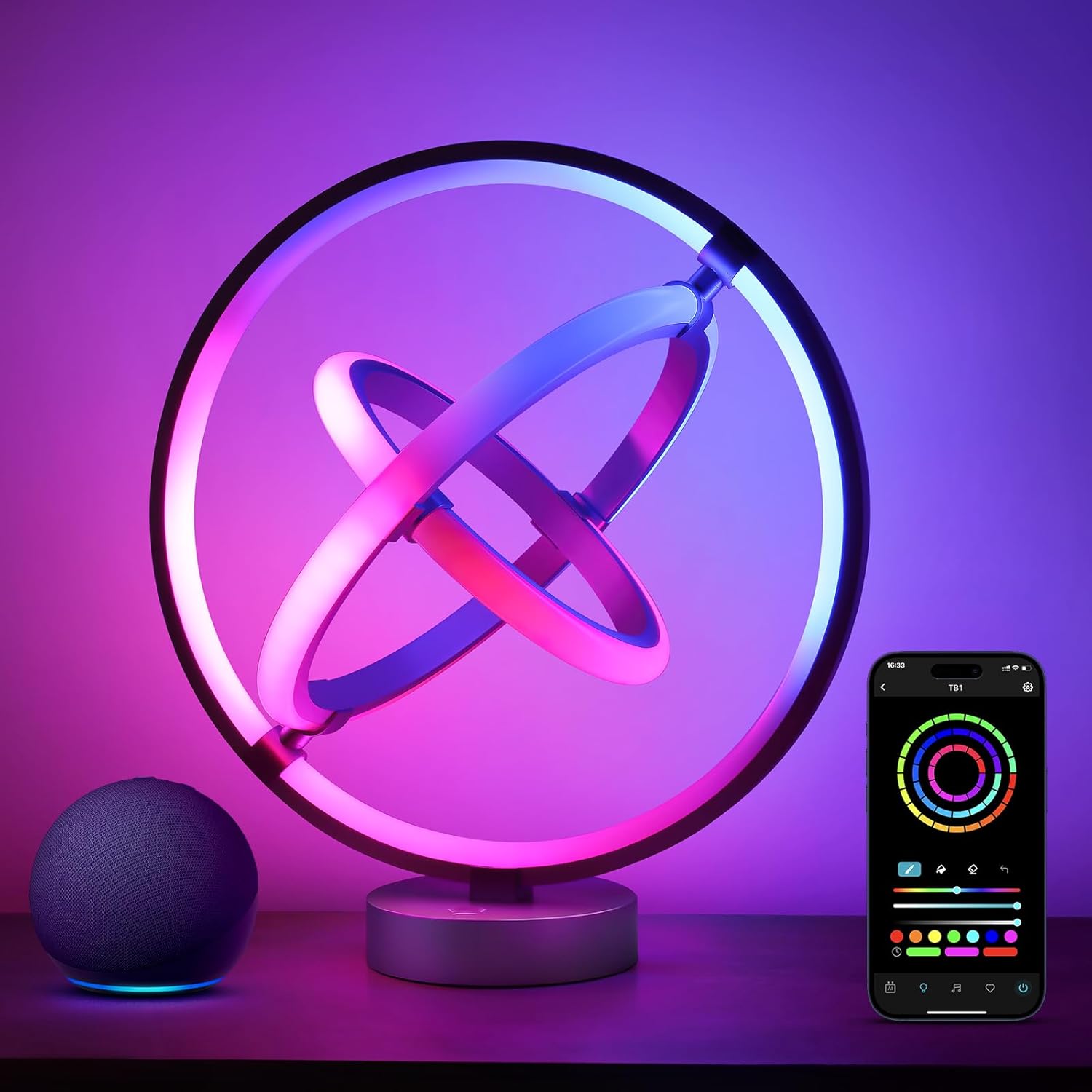 Lepro TB1 AI Smart Table Lamp, RGB+IC Addressable LED Lamp Alexa Google Enabled, APP Control Color Changing Modern Lamp No Remote, Christmas Gift Ideas, AI Generated Lighting LLM, 2.4 GHz WiFi-0