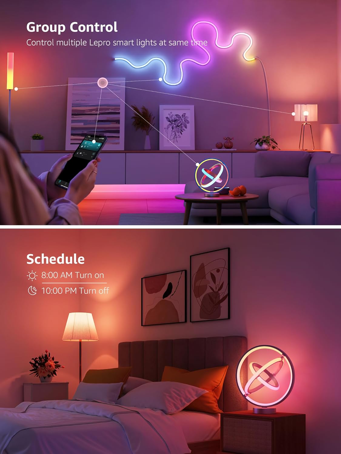 Lepro TB1 AI Smart Table Lamp, RGB+IC Addressable LED Lamp Alexa Google Enabled, APP Control Color Changing Modern Lamp No Remote, Christmas Gift Ideas, AI Generated Lighting LLM, 2.4 GHz WiFi-7