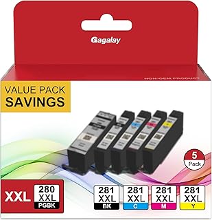 5 Pack PGI-280XXL CLI-281XXL Ink Cartridges Super High Yield Ink Replacement for Canon Ink 280 and 281 Cartridges for Canon TR8620A TR8620 TR8520 TR8600 TS9521C Printer，PGBK Black Cyan Magenta Yellow