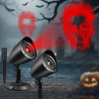 2 Pack Halloween Projector Lights Outdoor Indoor, 3D Dynamic Red Skull Projector Lights Waterproof Window Spooky Lights with Timer for Halloween Party Wall Ground Yard Cemetery Garden Decor